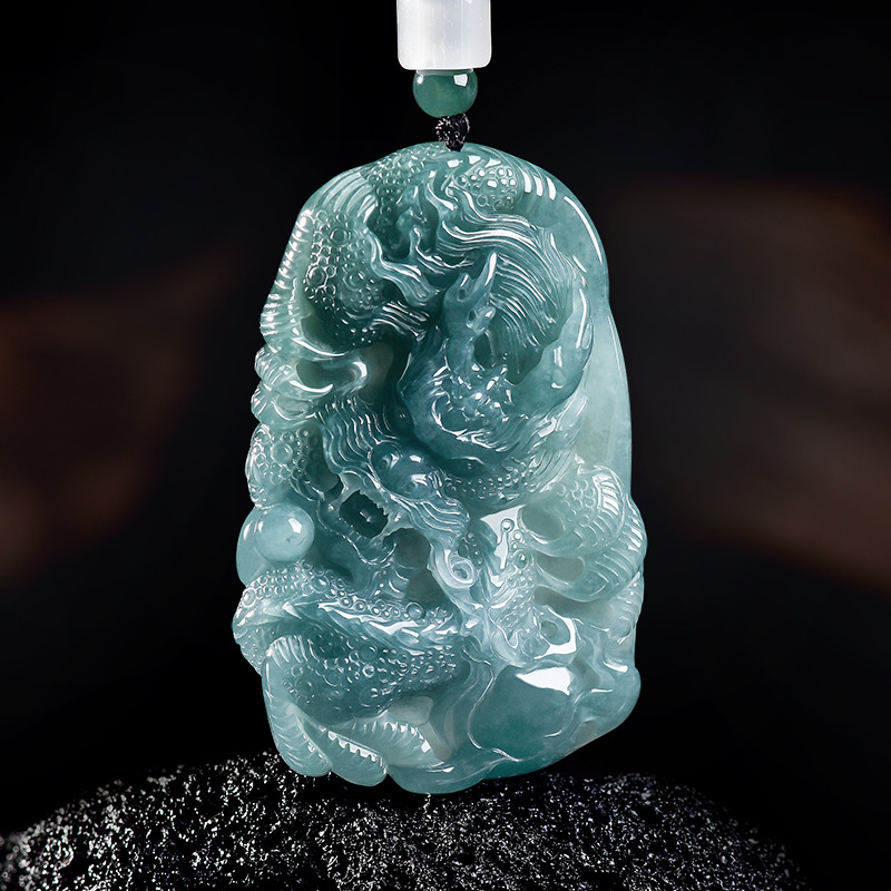 Luxury Gifts Jewelry & Watches Namfleg Mostar - Natuurlijke Birmese Jadeïet Draak Hanger Ketting