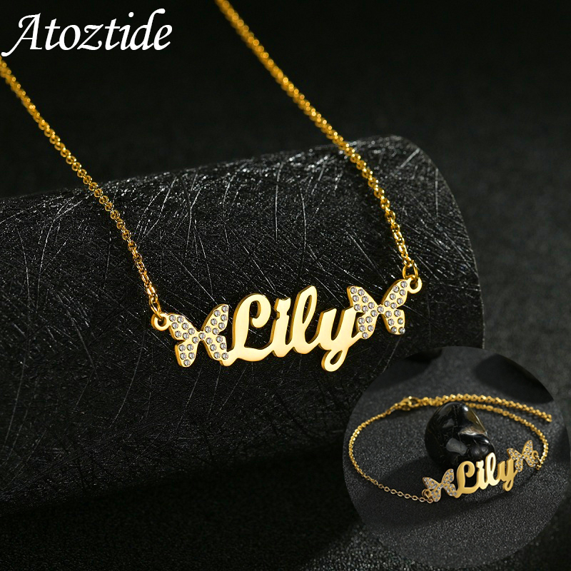 Engraved Name Necklace - Atoztide Aangepaste Sieraden Set Kettingen Zirkoon