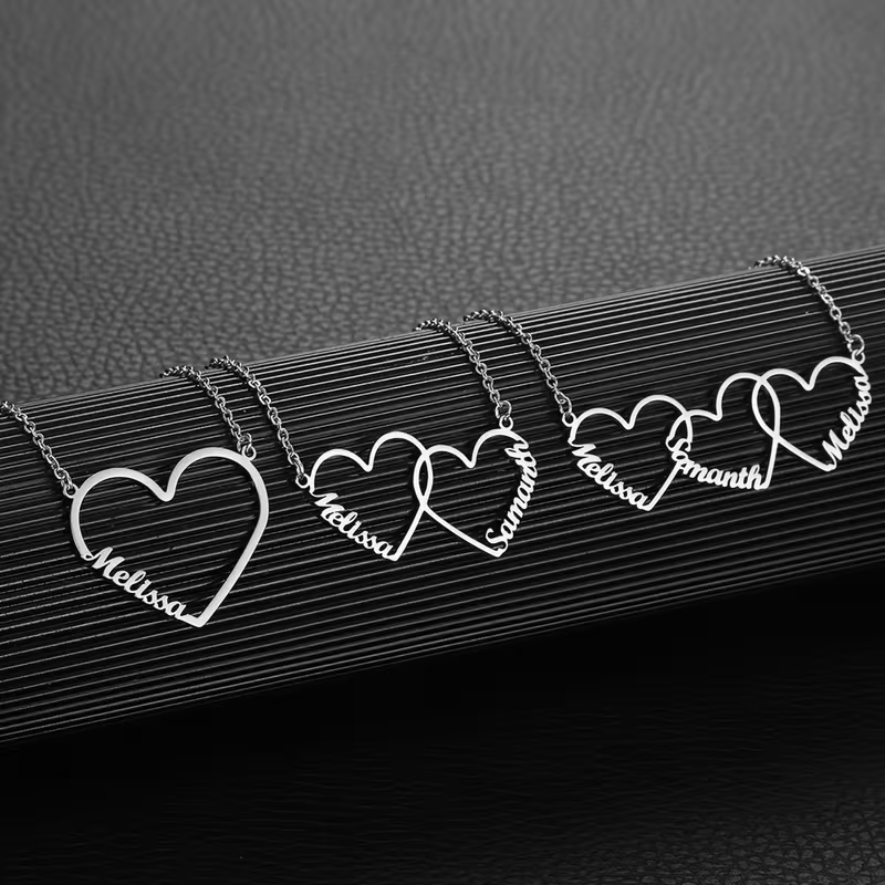 Engraved Name Necklace - Aangepaste in elkaar grijpende hartnaamketting gepersonaliseerde