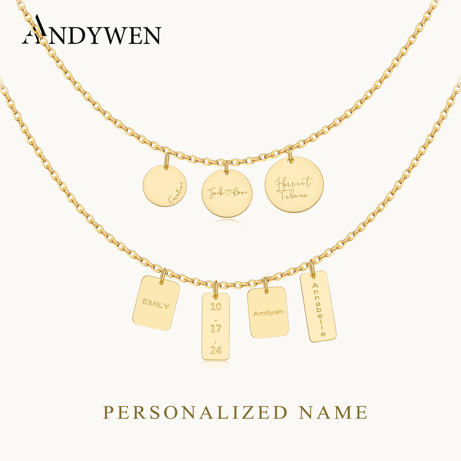 Engraved Name Necklace - ANDYWEN 925 sterling zilver gepersonaliseerde naam