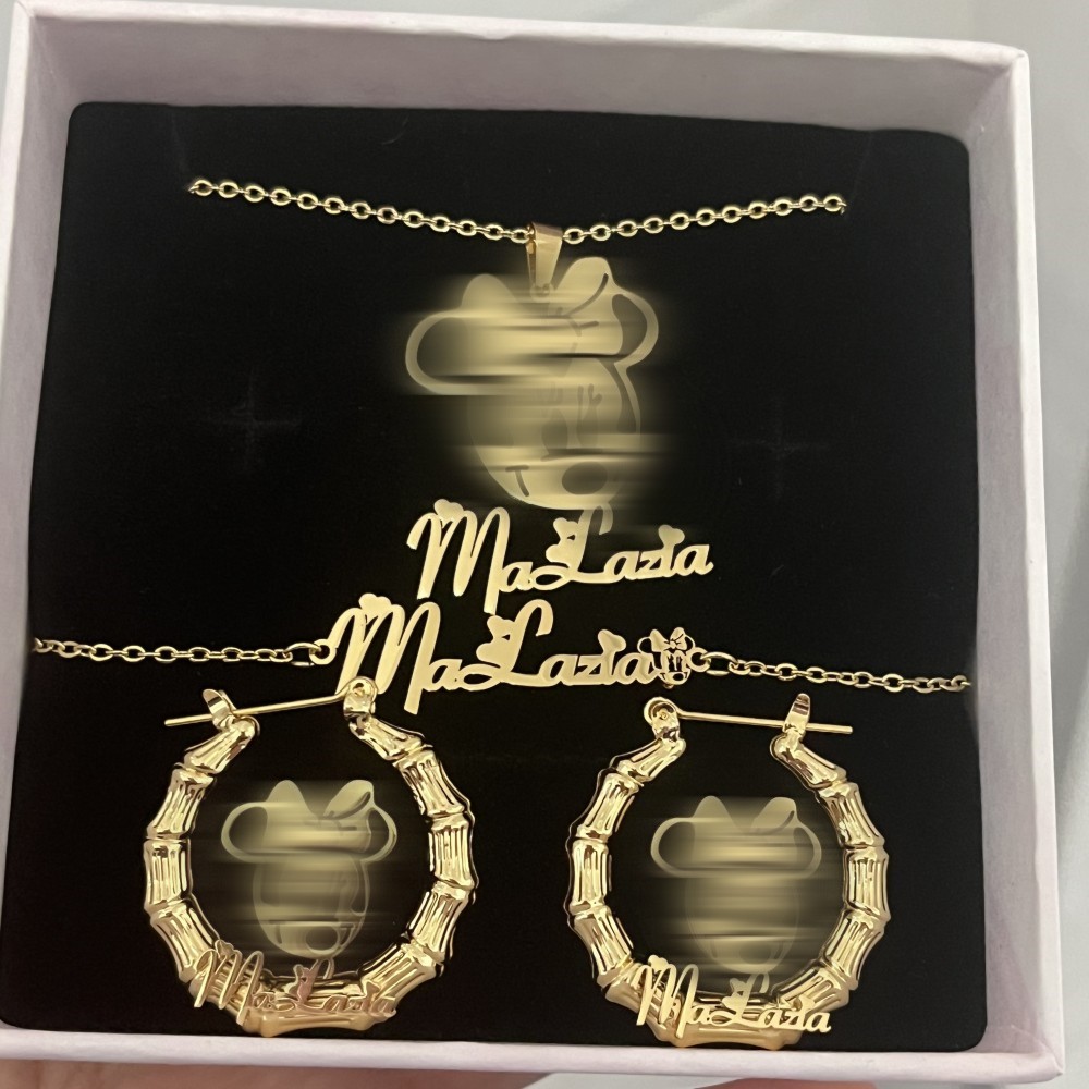 Engraved Name Necklace - Duoying Custom Karakter Sieraden Set Gepersonaliseerde
