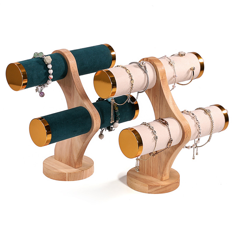 Jewelry Stores With Watches - 2-laags gebogen houten armbandhouder van fluweel